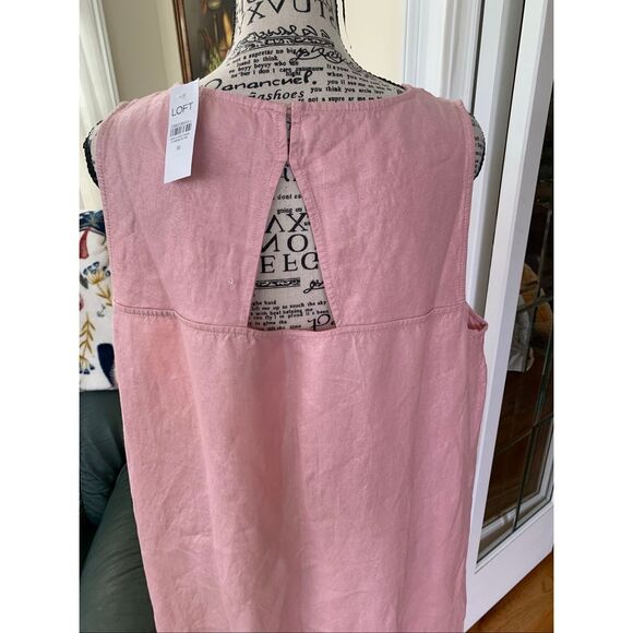 NWT Loft Women’s Pink Linen Metallic Shimmer Sleeveless Shift Dress - Picture 6 of 10